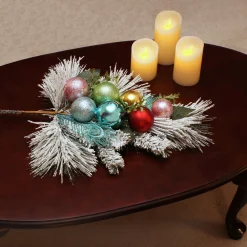 National Tree Company 29 in. Snowy Pine Decorated Branch Spray with Snow Covered Bristles, Gold Sprouts