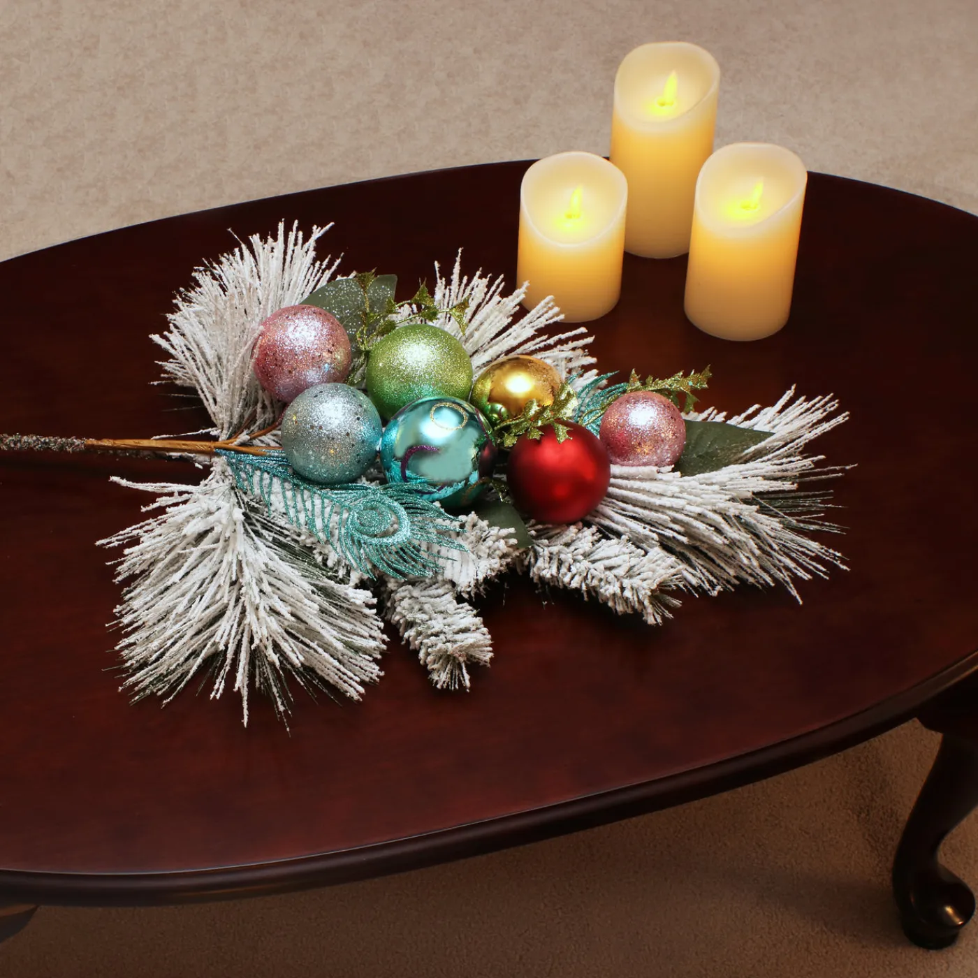 National Tree Company 29 in. Snowy Pine Decorated Branch Spray with Snow Covered Bristles, Gold Sprouts