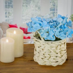 National Tree Company 10 in. Spring Blue Hydrangea Bouquet in White Basket