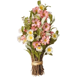 National Tree Company 16 in. Spring Bouquet with Pink and White Daisy Flowers