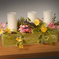 National Tree Company 22 in. Spring Candleholder Table Decoration with Flower Blooms, Berry Clusters, Leafy Greens