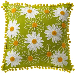 National Tree Company 16 in. Spring Decorative Pillow with Daisy Flower Bloom Embroidery
