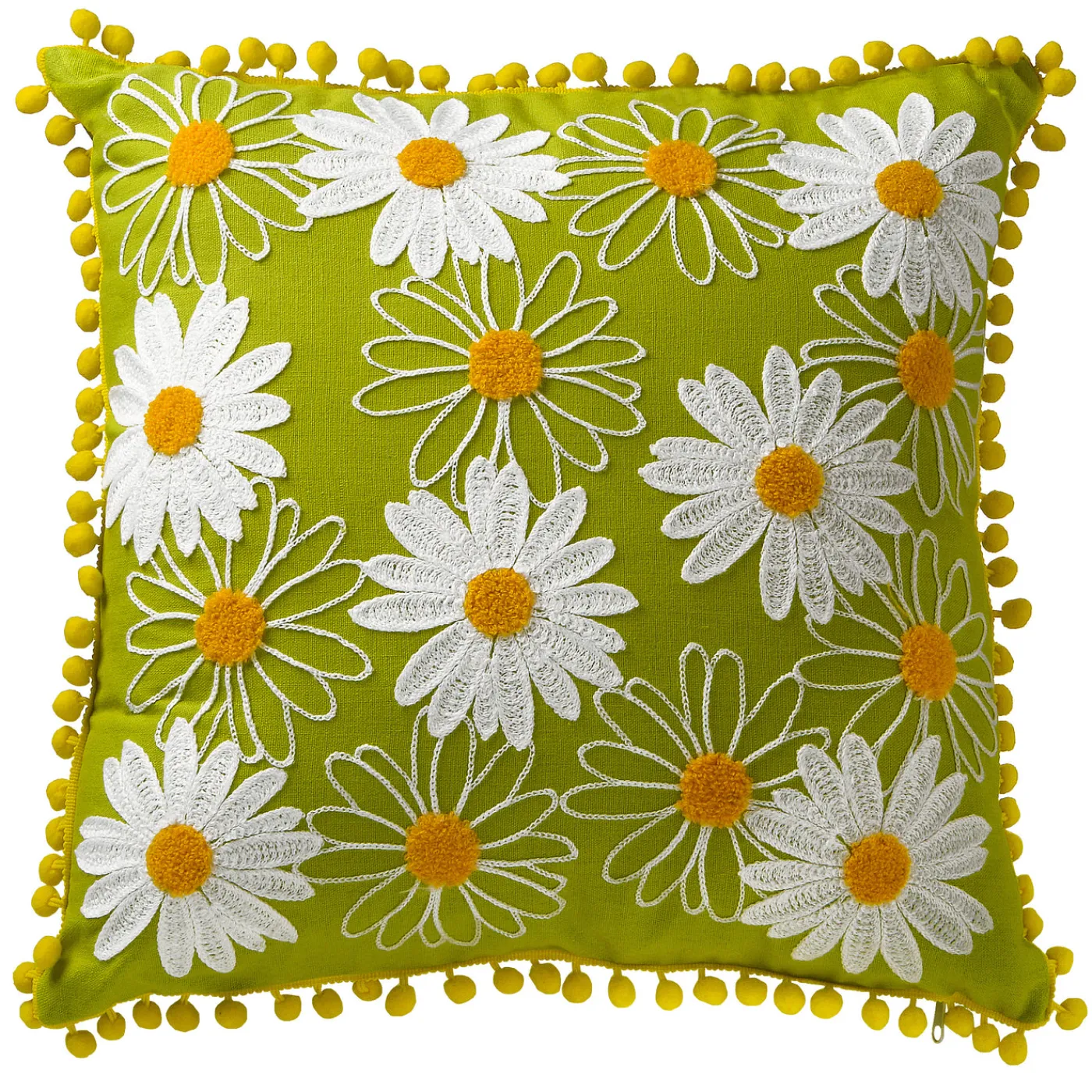 National Tree Company 16 in. Spring Decorative Pillow with Daisy Flower Bloom Embroidery