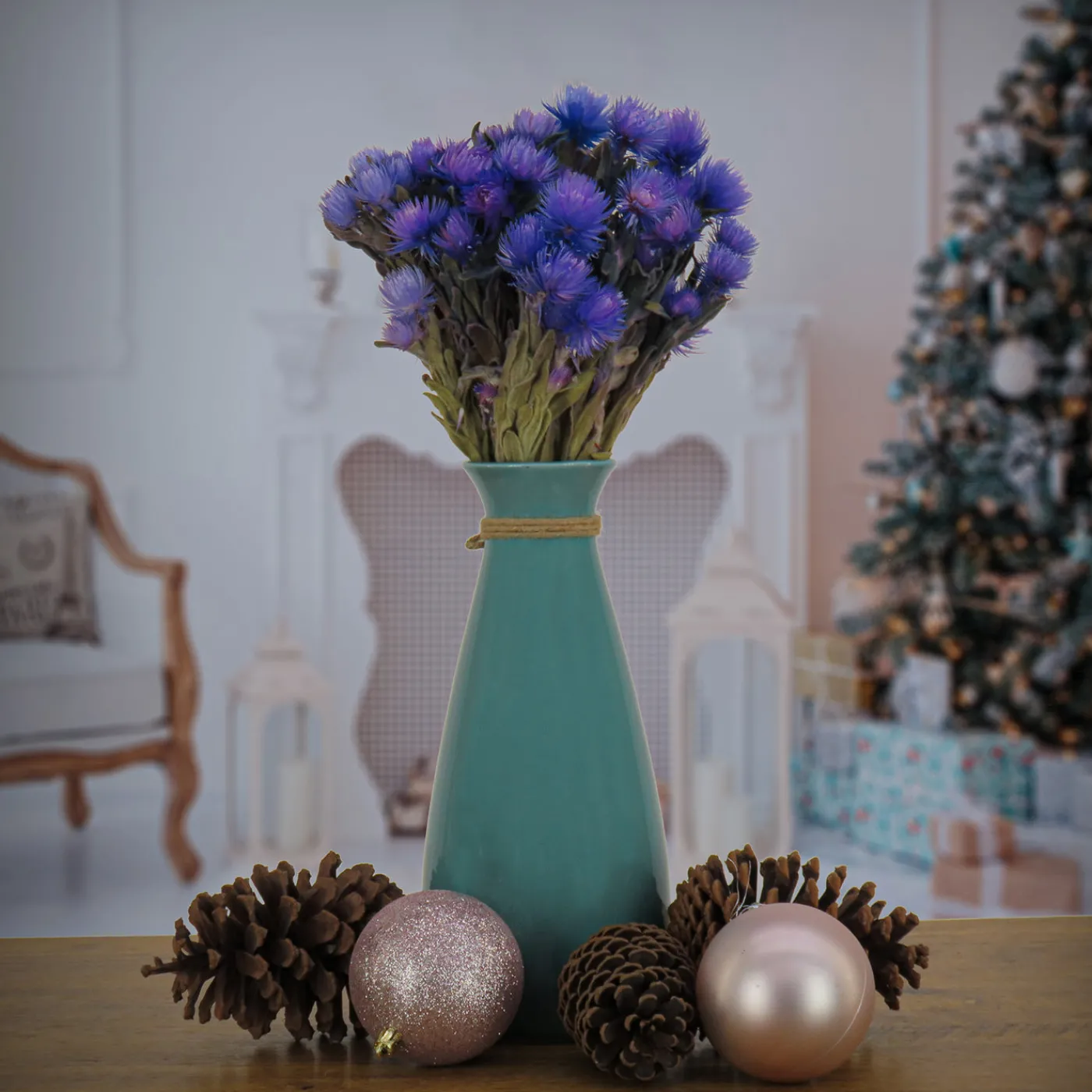 National Tree Company 16 in. Spring Dried Blue Capeblumen Flowers Bouquet