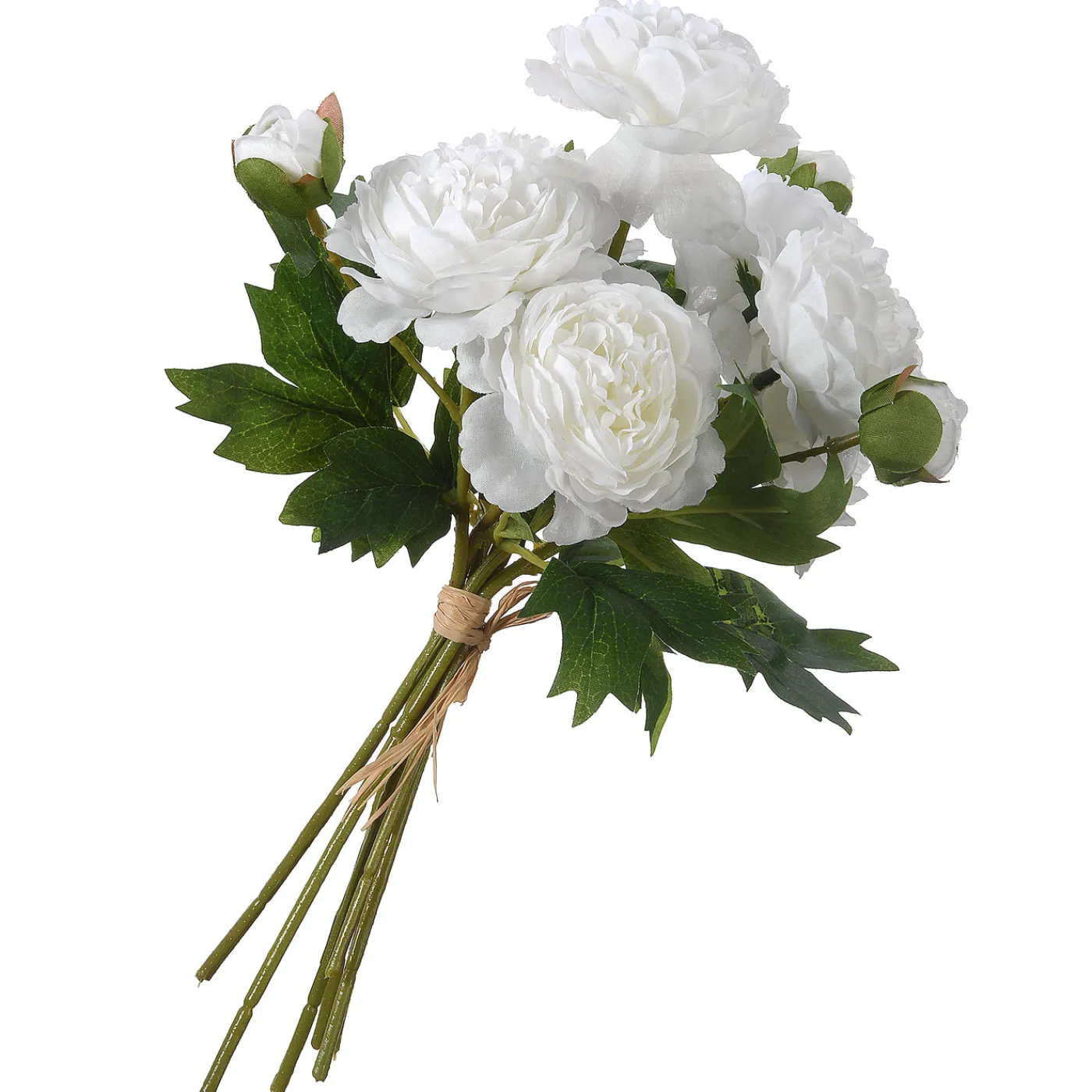National Tree Company 13 in. Spring Floral Bouquet with White Peony Blooms, Leafy Greens