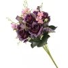 National Tree Company 19 in. Spring Floral Bouquet with Deep Purple Rose Blooms, Pink Flowers, Seed Pods, Leafy Greens