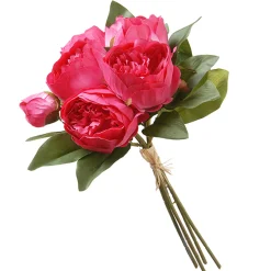 National Tree Company 14 in. Spring Floral Bouquet with Bright Pink Peony Blooms, Leafy Greens