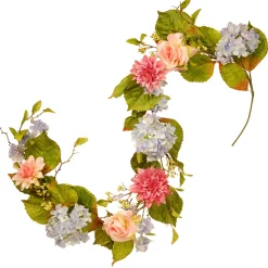 National Tree Company 70 in. Spring Garland with Multicolor Hydrangea, Rose and Dahlia Blooms, Berry Clusters, Leafy Greens