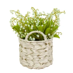 National Tree Company 11 in. Spring Green Lily-of-the-Valley Flowers in White Basket