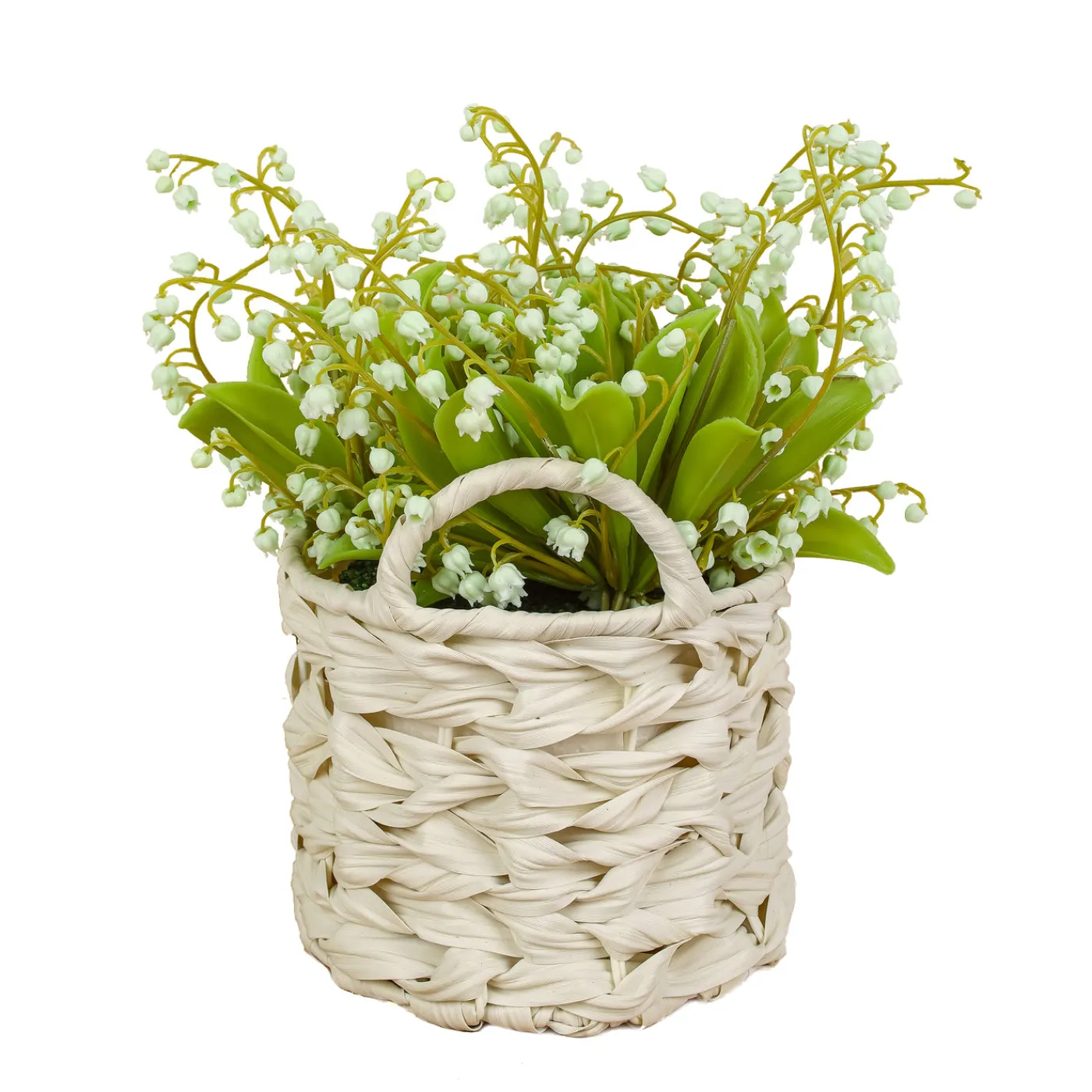 National Tree Company 11 in. Spring Green Lily-of-the-Valley Flowers in White Basket