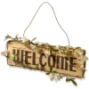 National Tree Company 21 in. Spring Hanging Welcome Sign, Lightweight Wooden Construction with Leafy Vine Trim