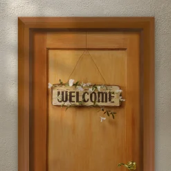National Tree Company 21 in. Spring Hanging Welcome Sign, Lightweight Wooden Construction with Leafy Vine Trim