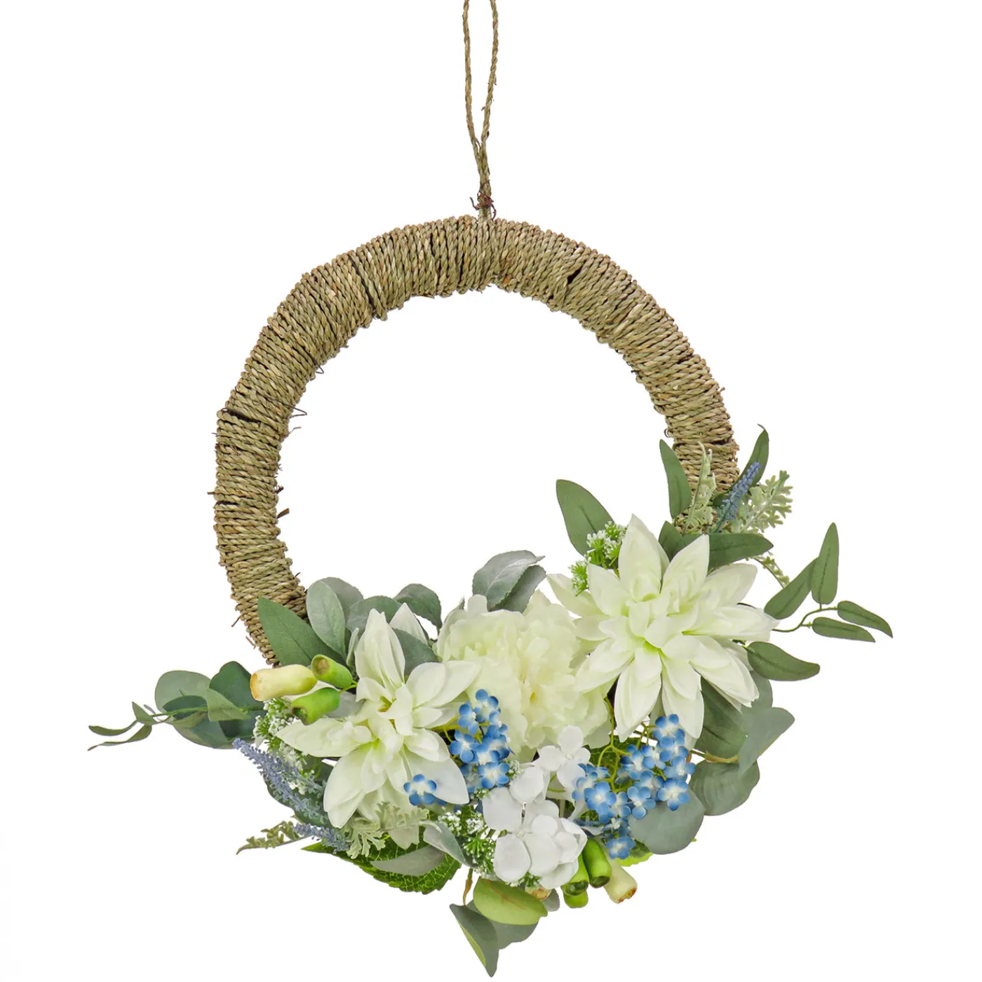 National Tree Company 20 in. Spring Hoop Wreath with Dahlia, Peony, and Hydrangea Blooms