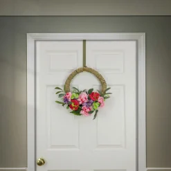 National Tree Company 16 in. Spring Hoop Wreath with Peony, Rose, and Globe Flower Blooms
