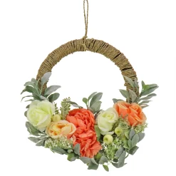 National Tree Company 20 in. Spring Hoop Wreath with Peony, Rose, and Lamb's Ear Flower Blooms