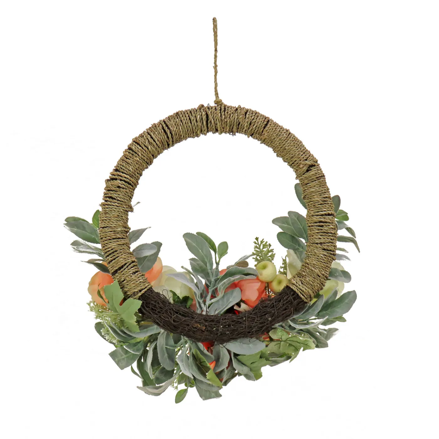 National Tree Company 20 in. Spring Hoop Wreath with Peony, Rose, and Lamb's Ear Flower Blooms