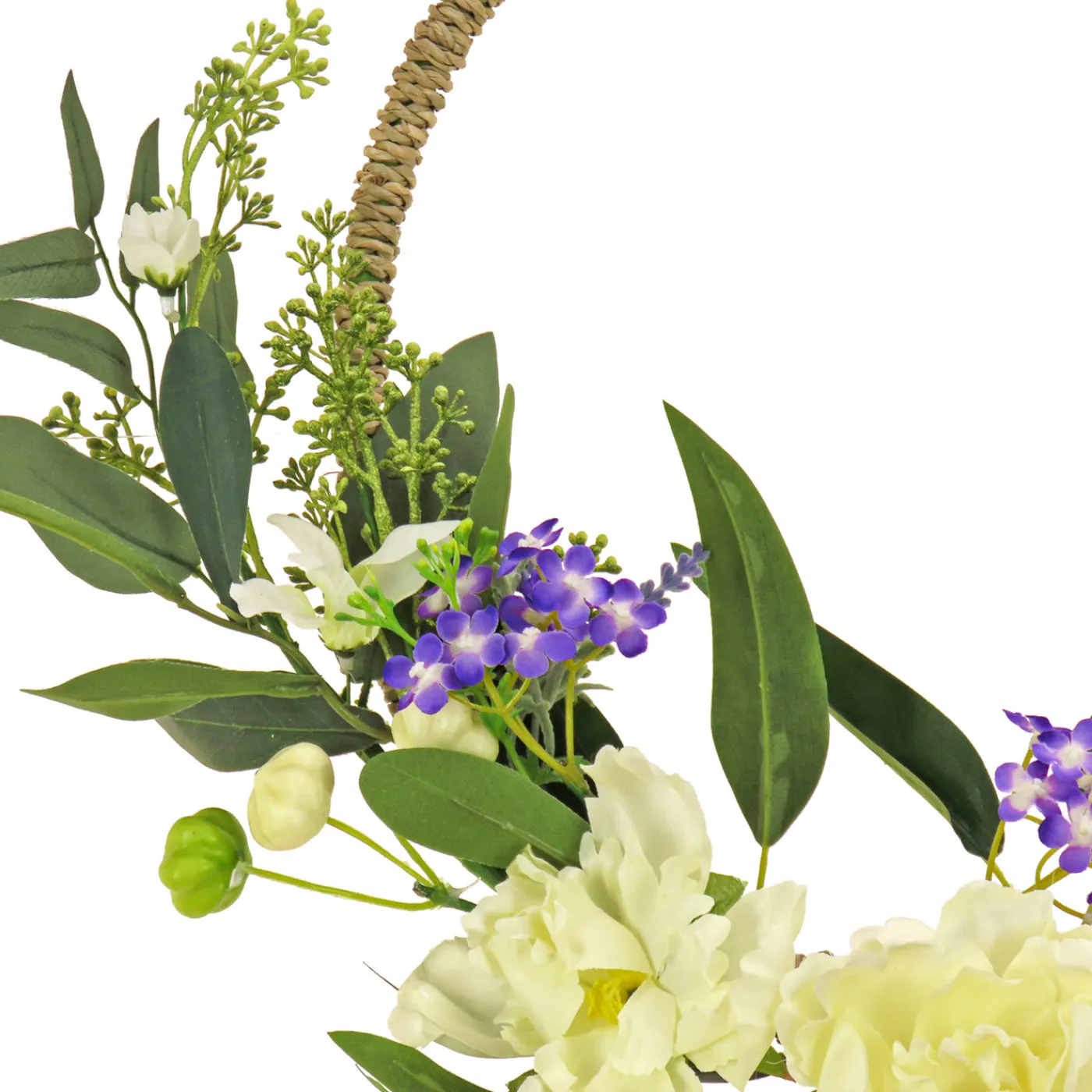 National Tree Company 18 in. Spring Hoop Wreath with Peony Flower Blooms, Mini Blossoms, and Flowing Green Stems
