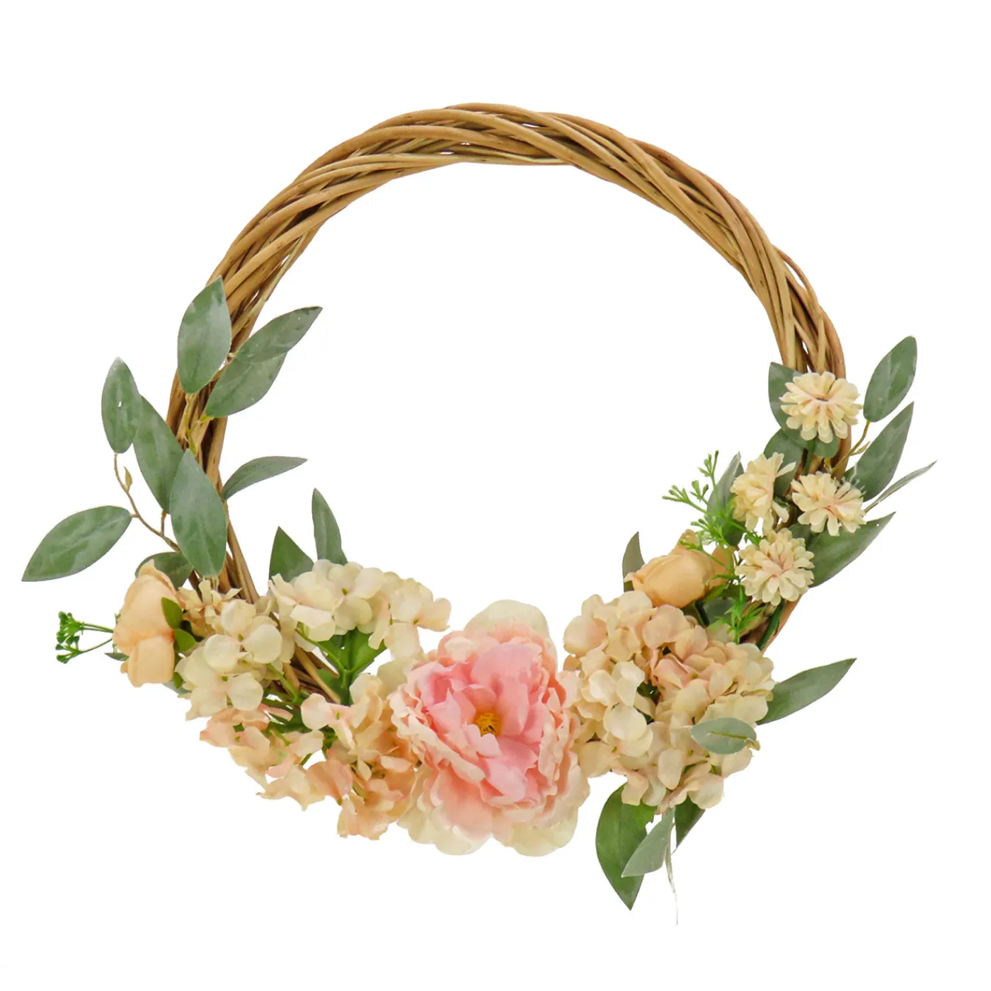 National Tree Company 19 in. Spring Hoop Wreath with Wild Rose and Peony Flowers