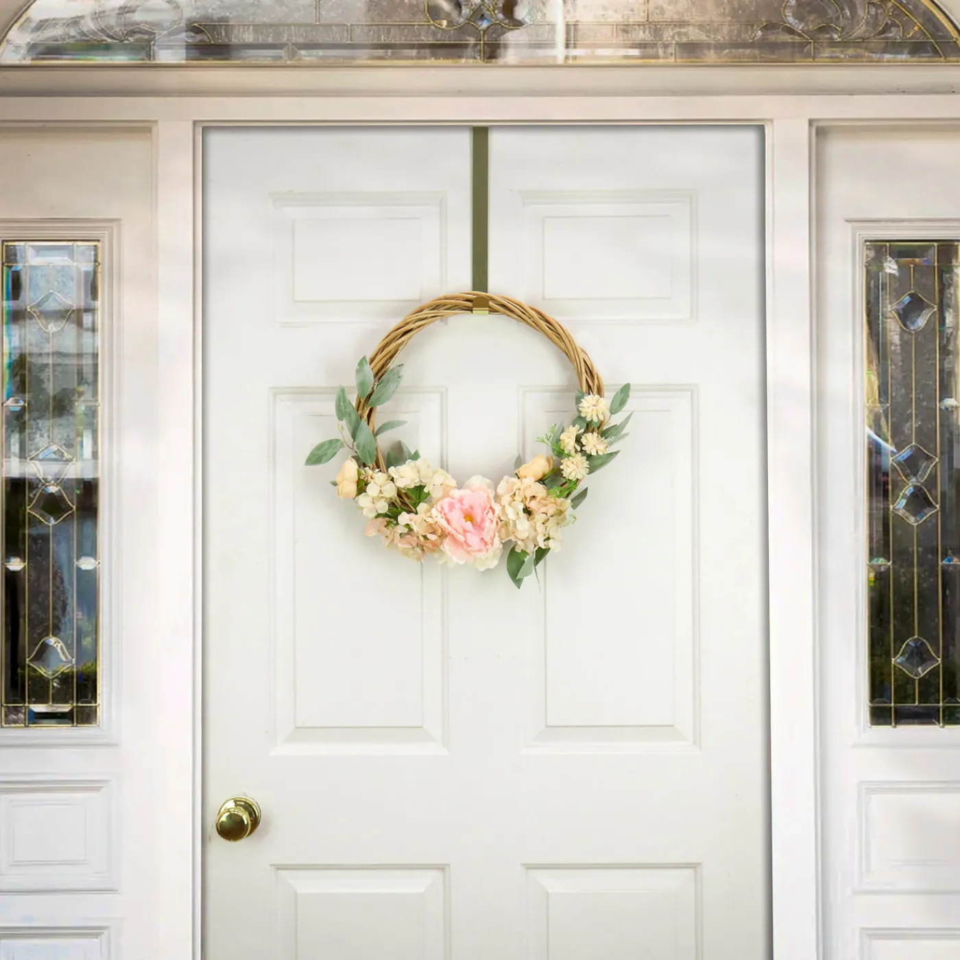National Tree Company 19 in. Spring Hoop Wreath with Wild Rose and Peony Flowers