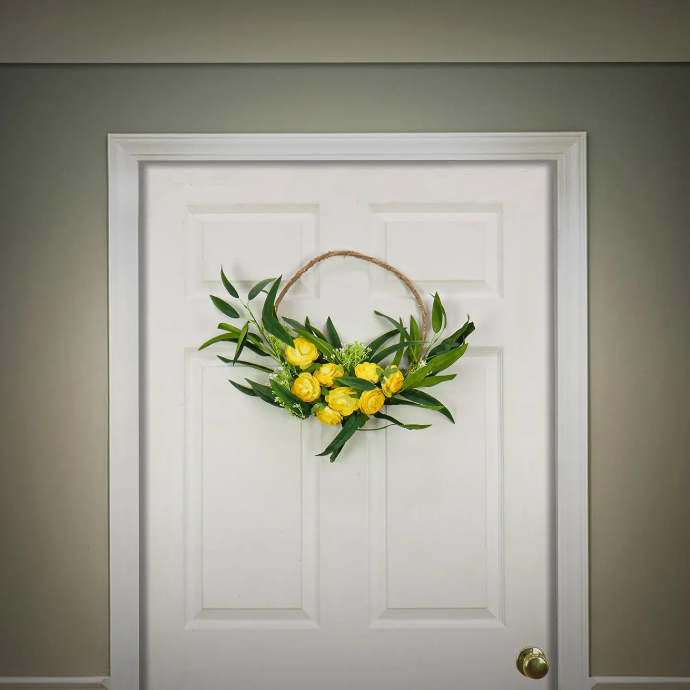 National Tree Company 16 in. Spring Hoop Wreath with Buttercup Blooms, Baby’s Breath, and Flowing Green Stems