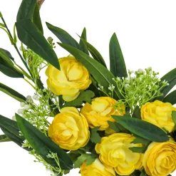 National Tree Company 16 in. Spring Hoop Wreath with Buttercup Blooms, Baby’s Breath, and Flowing Green Stems