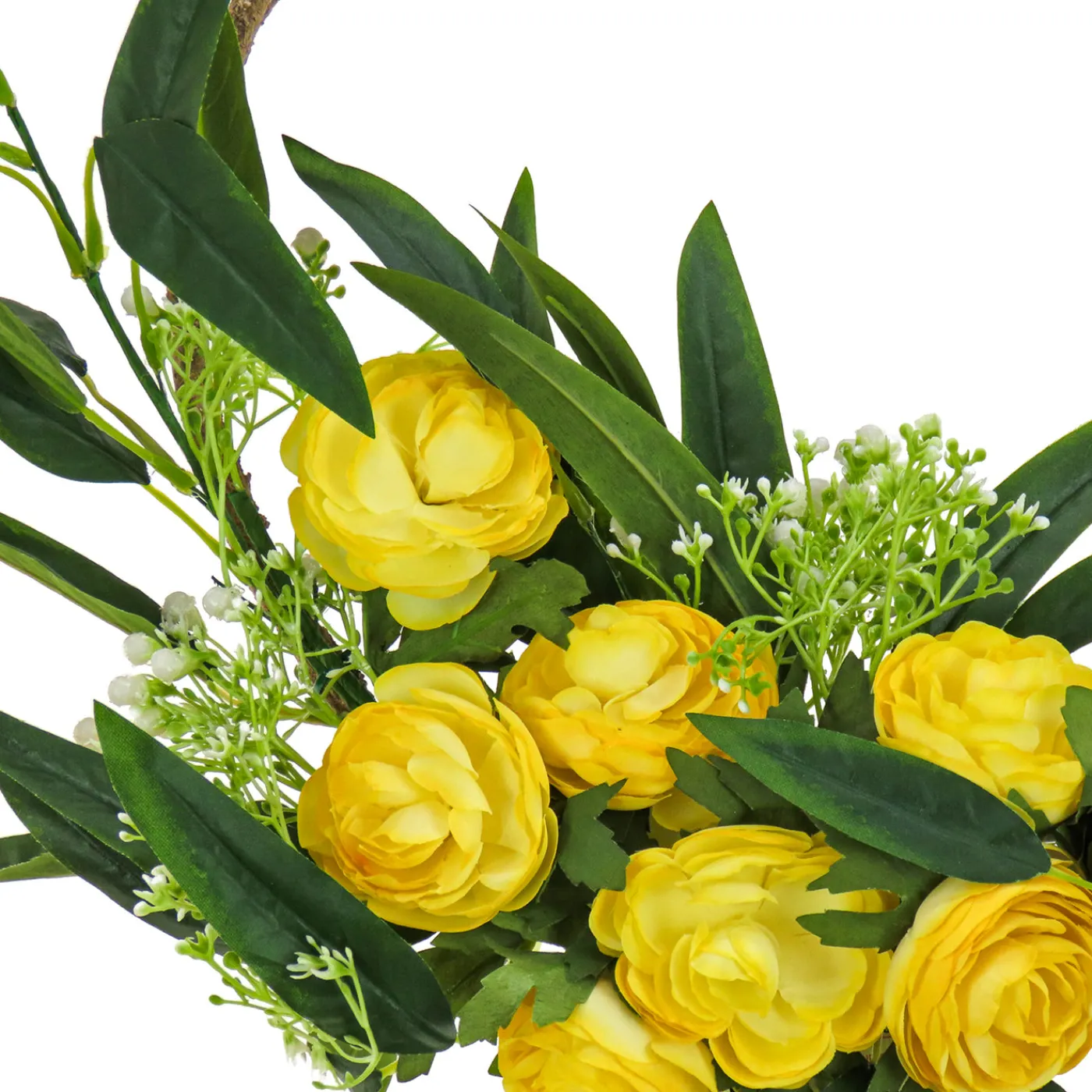 National Tree Company 16 in. Spring Hoop Wreath with Buttercup Blooms, Baby’s Breath, and Flowing Green Stems