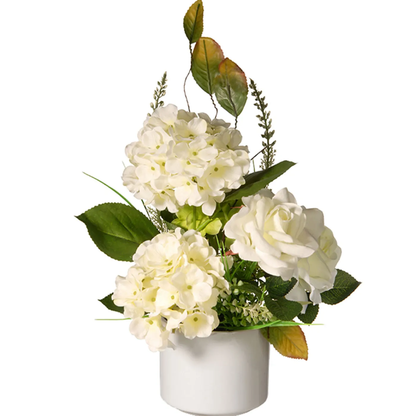 National Tree Company 9 in. Spring Hydrangea Blooms Flower Potted in a White Pot Base