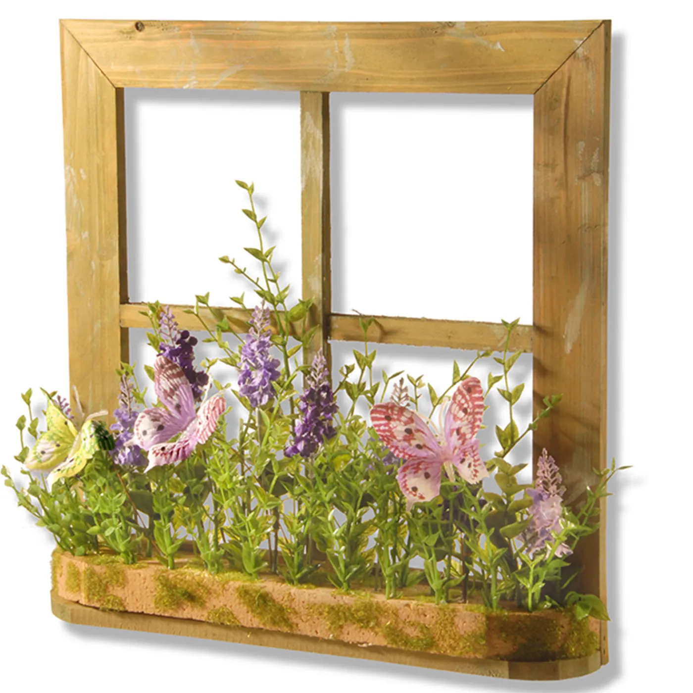 National Tree Company 14 in. Spring Lavender Flowers and Butterflies Window Decoration