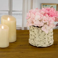 National Tree Company 10 in. Spring Light Pink Hydrangea Bouquet in White Basket