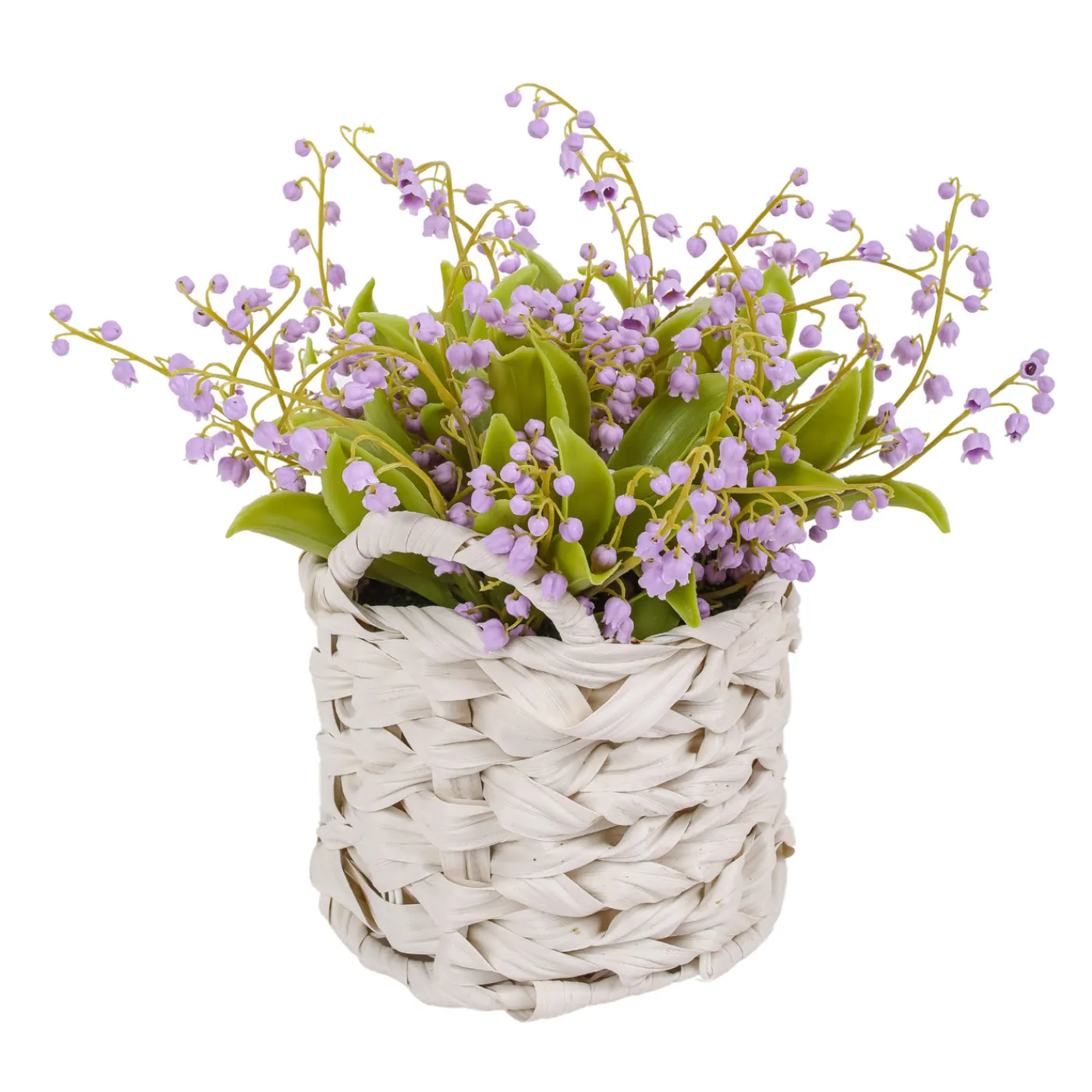 National Tree Company 11 in. Spring Mauve Lily-of-the-Valley Flowers in White Basket
