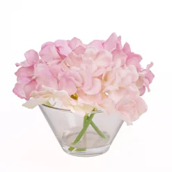 National Tree Company 8 in. Spring Mixed Mauve Hydrangea Bouquet in Glass Vase