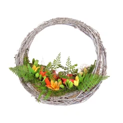 National Tree Company 15 in. Spring Multi Floral Hammock Wreath with Multi Floral Colorful Wood Flowers and Mossy Greenery