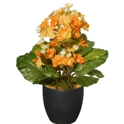 National Tree Company 12 in. Spring Orange Flower Blooms Potted Plant in Black Ceramic Pot