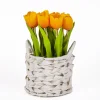 National Tree Company 10 in. Spring Orange Tulip Bouquet in White Basket