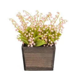 National Tree Company 10 in. Spring Pink Lily-of-the-Valley Flowers in Wood Box
