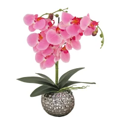 National Tree Company 21 in. Spring Pink Orchid in Silver Smooth Ceramic Pot