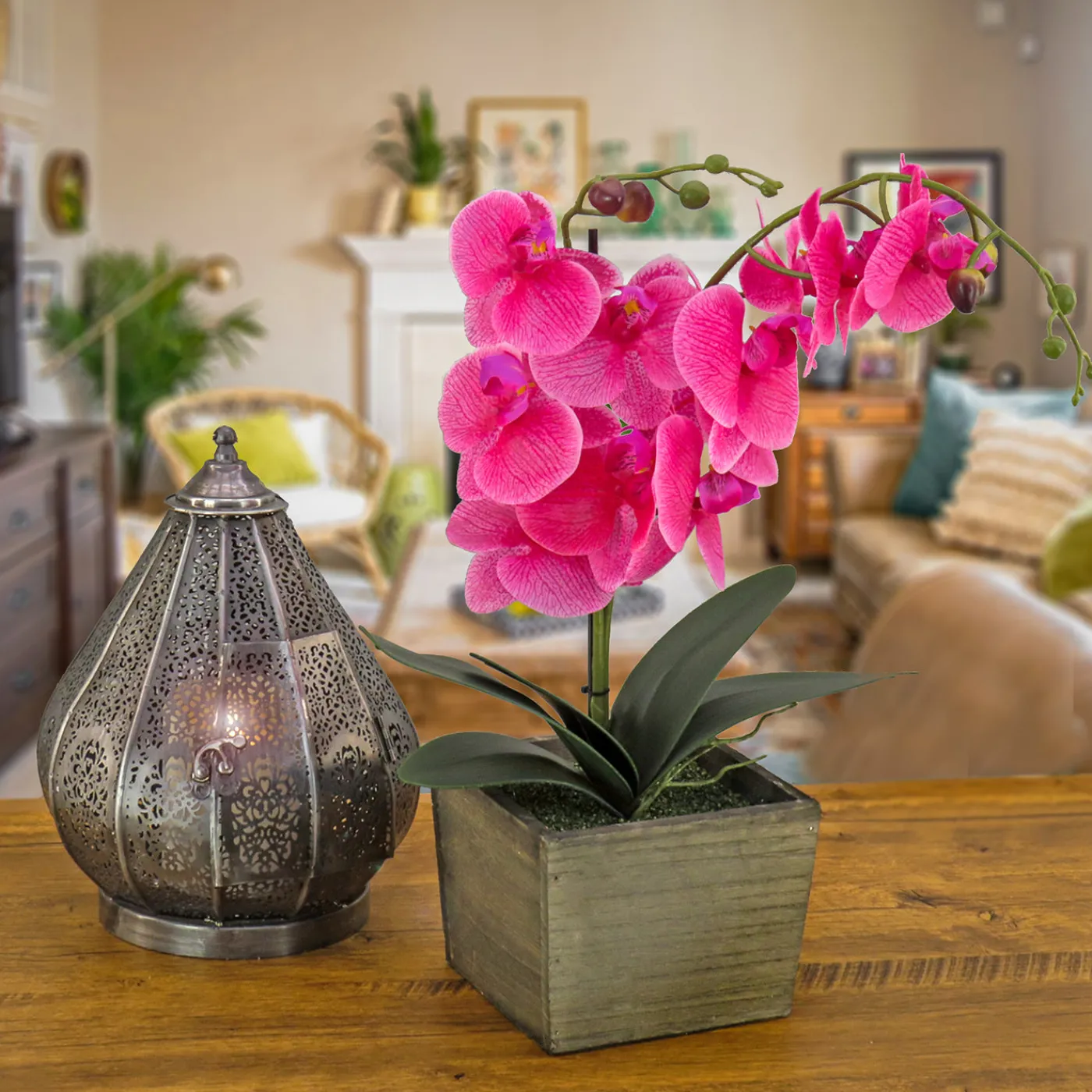 National Tree Company 21 in. Spring Purple Orchid Flower in Wood Box