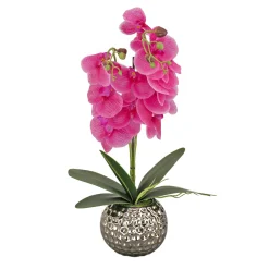 National Tree Company 21 in. Spring Purple Orchid in Silver Smooth Ceramic Pot
