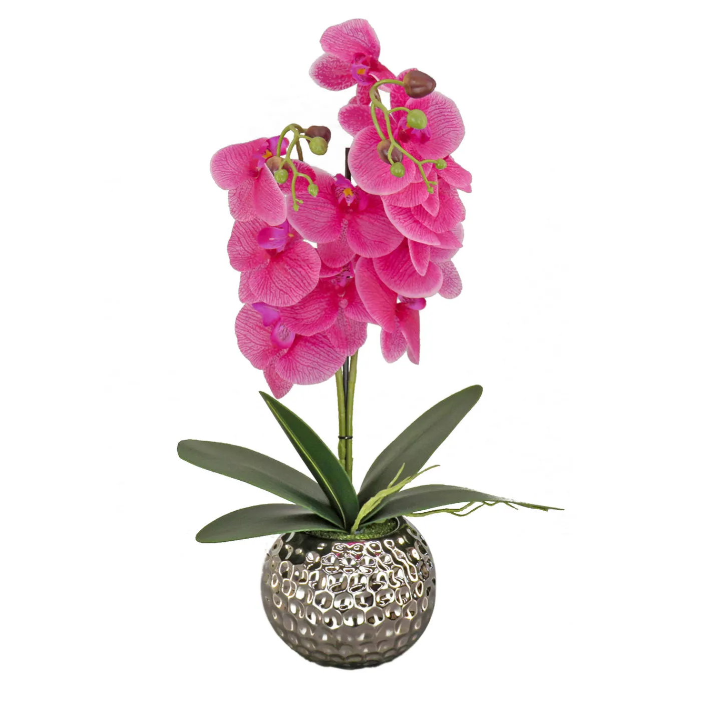 National Tree Company 21 in. Spring Purple Orchid in Silver Smooth Ceramic Pot