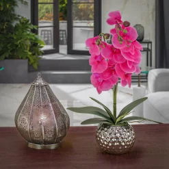 National Tree Company 21 in. Spring Purple Orchid in Silver Smooth Ceramic Pot