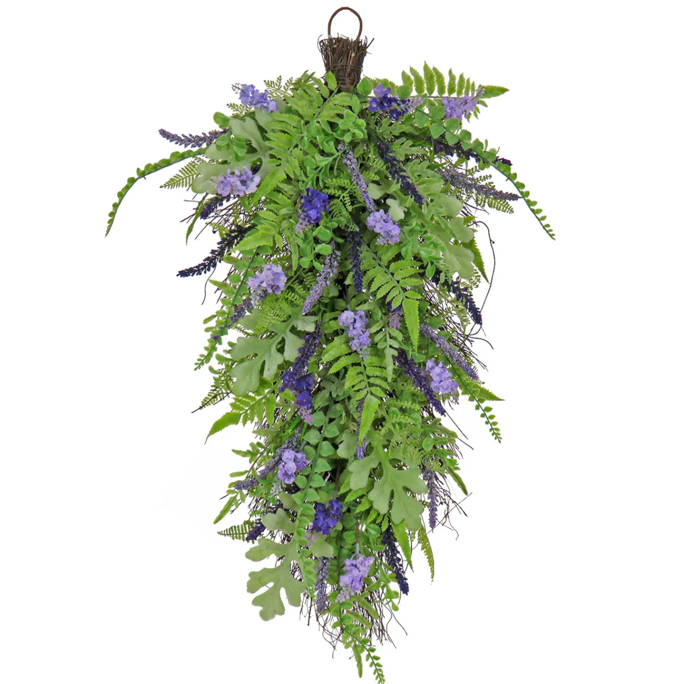 National Tree Company 30 in. Spring Teardrop Wall Hanging Decoration with Astilbe Flower Blooms, Ferns, Leafy Greens