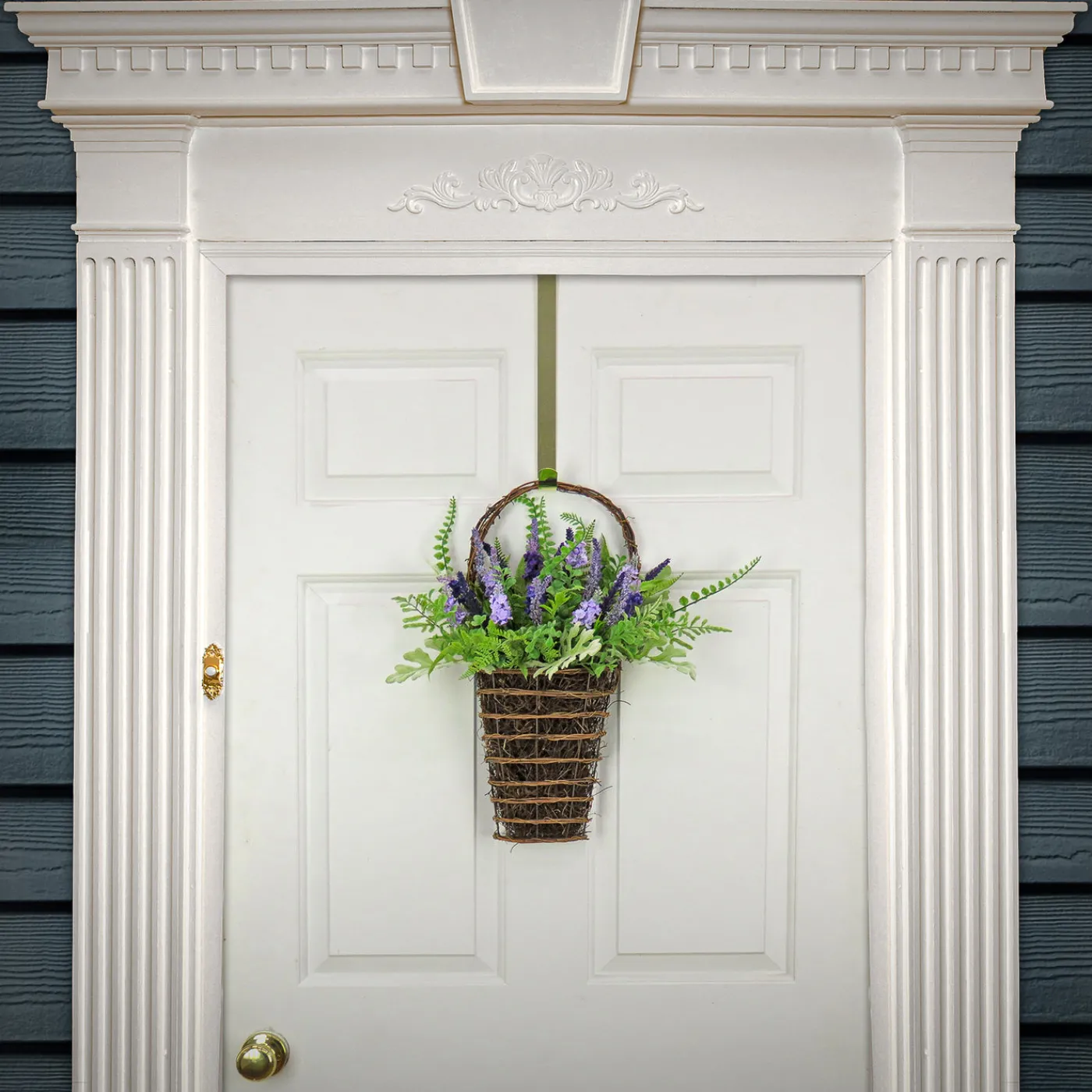 National Tree Company 20 in. Spring Wall Hanging Basket with Astilbe Flowers, Ferns, Leafy Greens