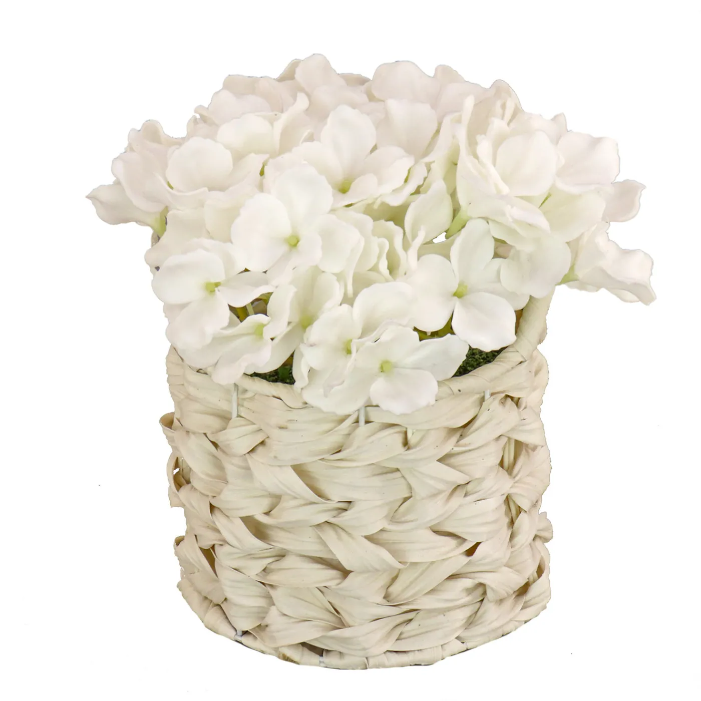 National Tree Company 10 in. Spring White Hydrangea Bouquet in White Basket