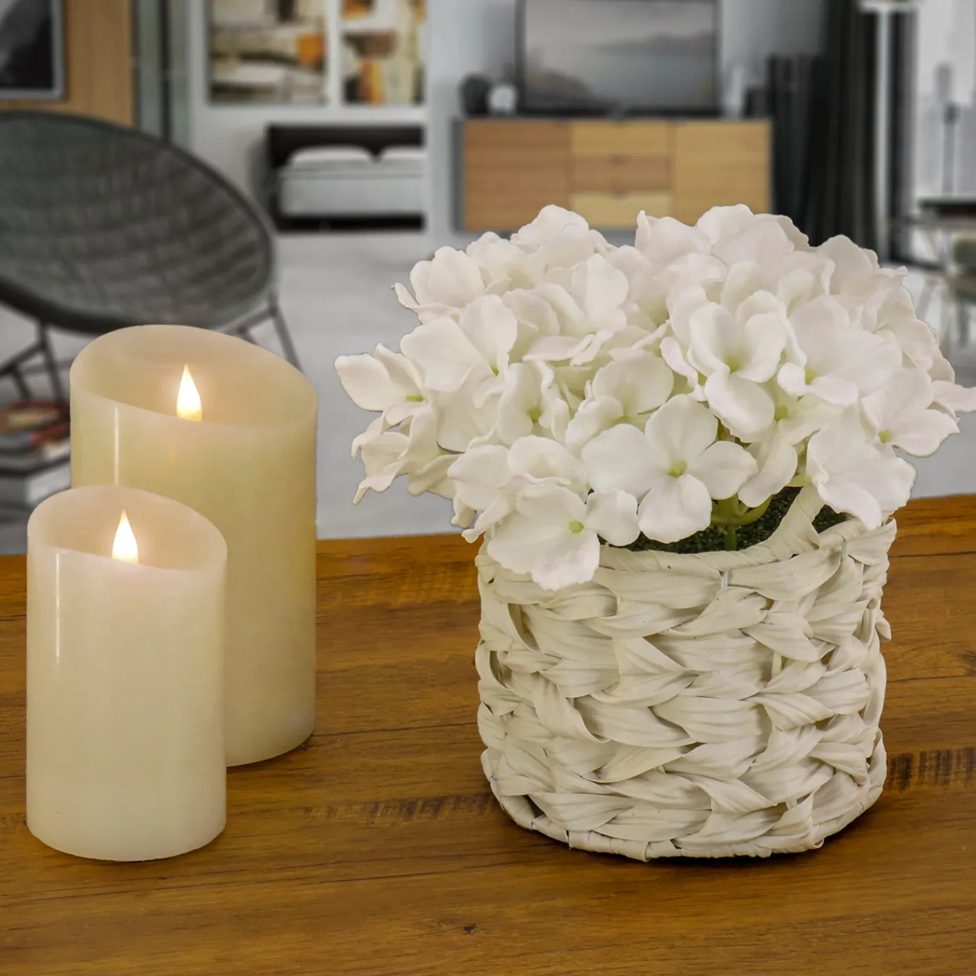 National Tree Company 10 in. Spring White Hydrangea Bouquet in White Basket