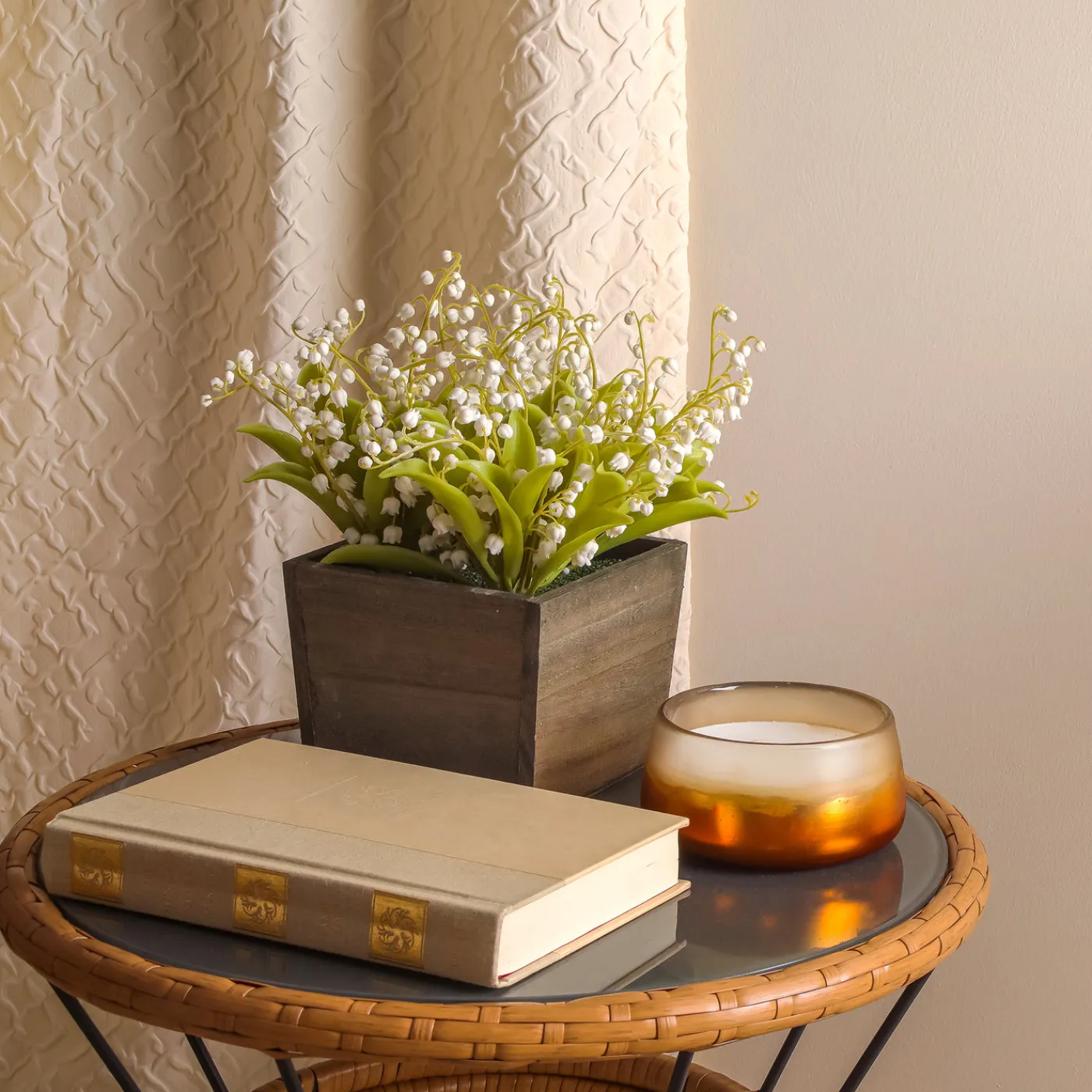 National Tree Company 10 in. Spring White Lily-of-the-Valley Flowers in Wood Box