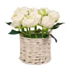 National Tree Company 10 in. Spring White Peony Flower Bouquet in White Basket