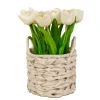 National Tree Company 10 in. Spring White Tulip Bouquet in White Basket