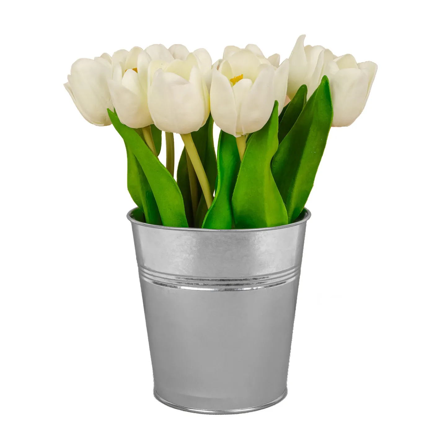 National Tree Company 9 in. Spring White Tulip Bouquet in Metal Pot
