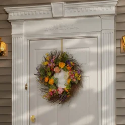 National Tree Company 24 in. Spring Wildflower Wreath with Flower Blooms, Berry Clusters, Leaves