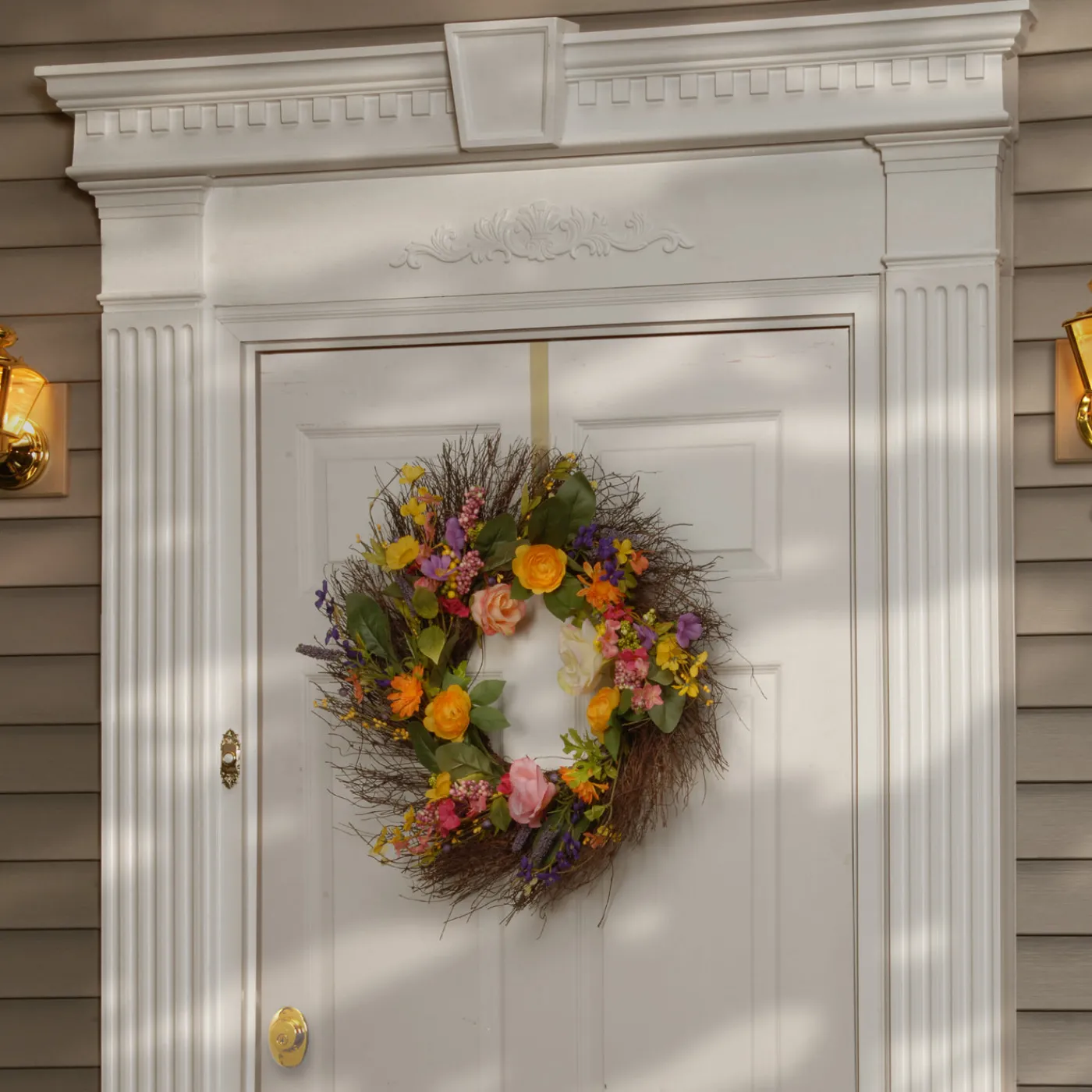 National Tree Company 24 in. Spring Wildflower Wreath with Flower Blooms, Berry Clusters, Leaves